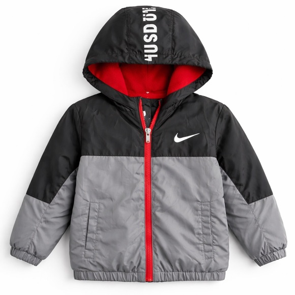 Nike Other - Nike 3T Fleece Lined Hooded Windbreaker Black Gray Jacket Toddler